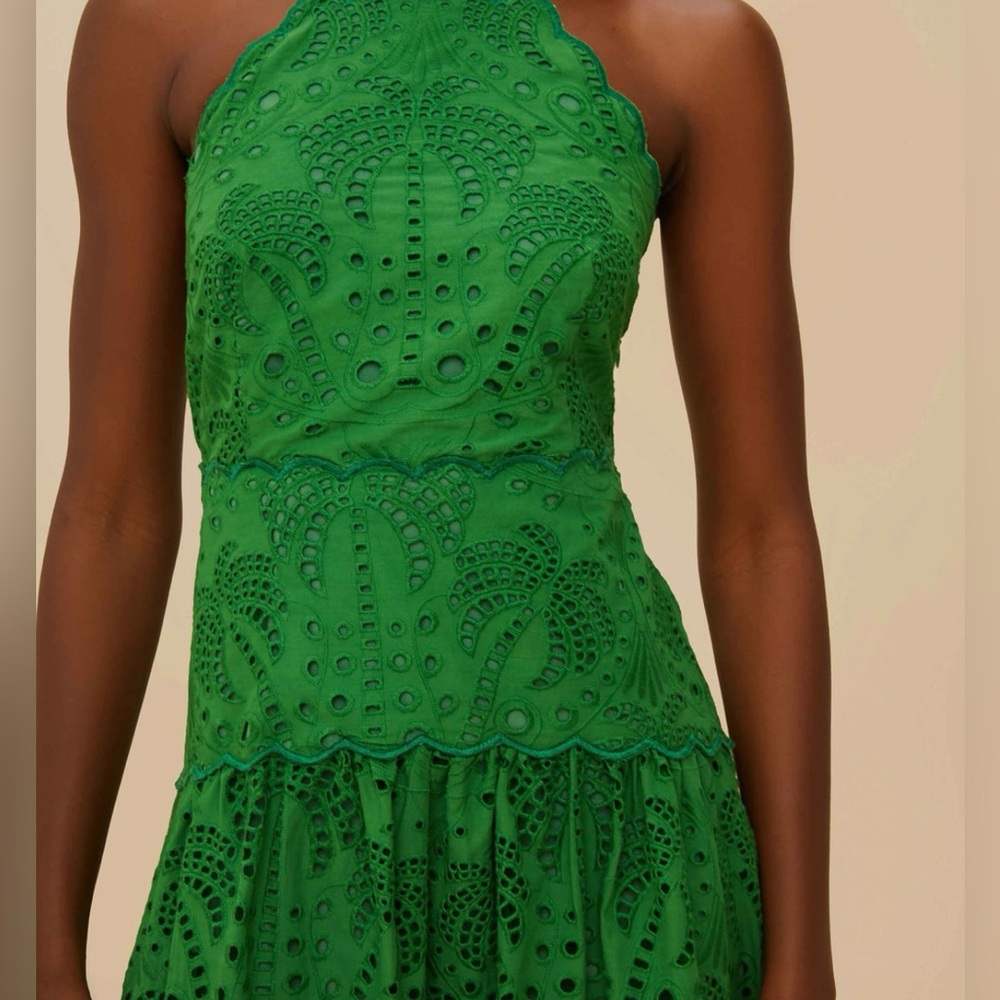 FARM Rio Green Eyelet Halter Midi Dress - Picture 3 of 6